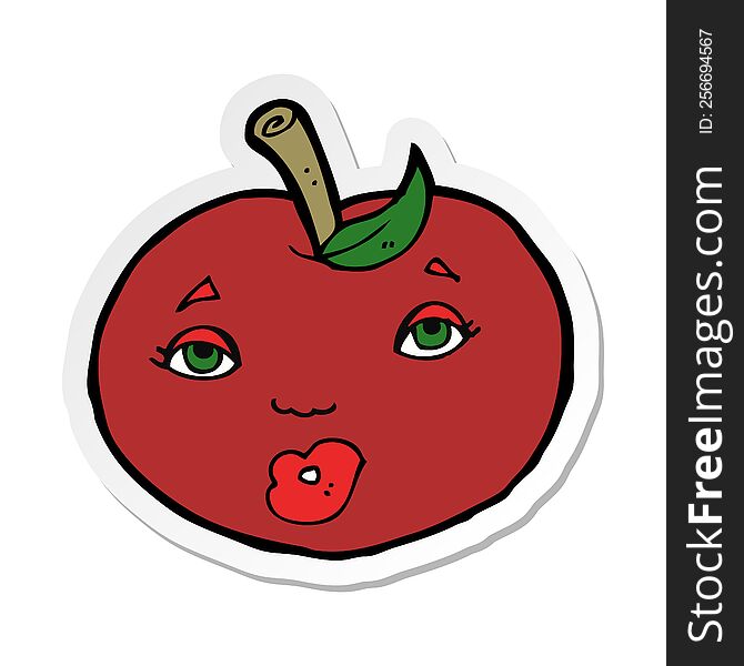 Sticker Of A Cartoon Apple With Face