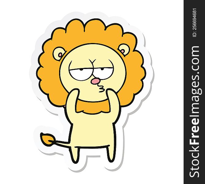 sticker of a cartoon bored lion