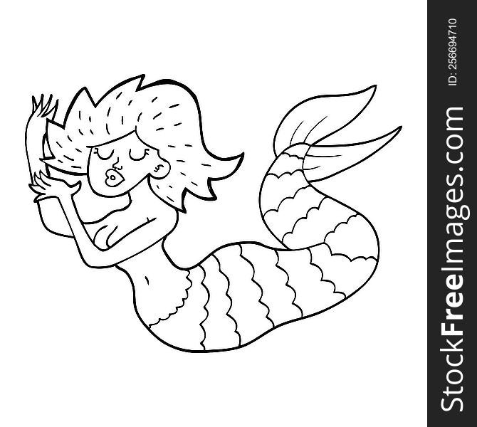 line drawing cartoon woman mermaid