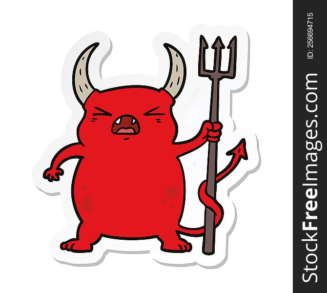 sticker of a cartoon angry little devil
