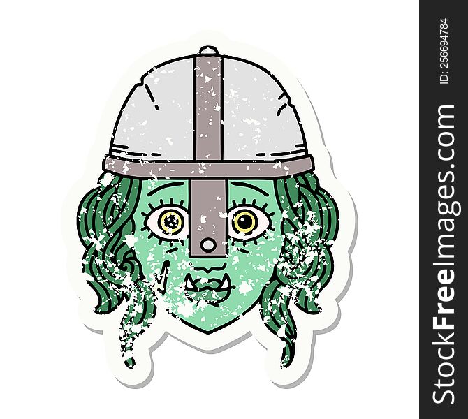 Orc Fighter Character Face Grunge Sticker