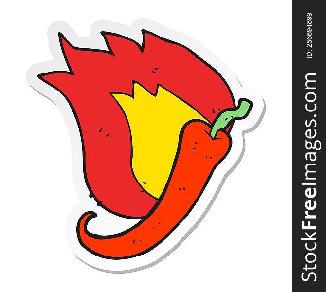 sticker of a cartoon flaming hot chilli pepper