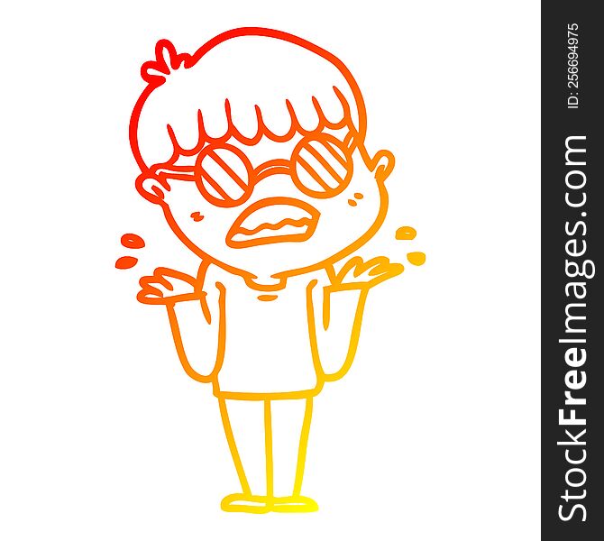 warm gradient line drawing cartoon confused boy wearing spectacles