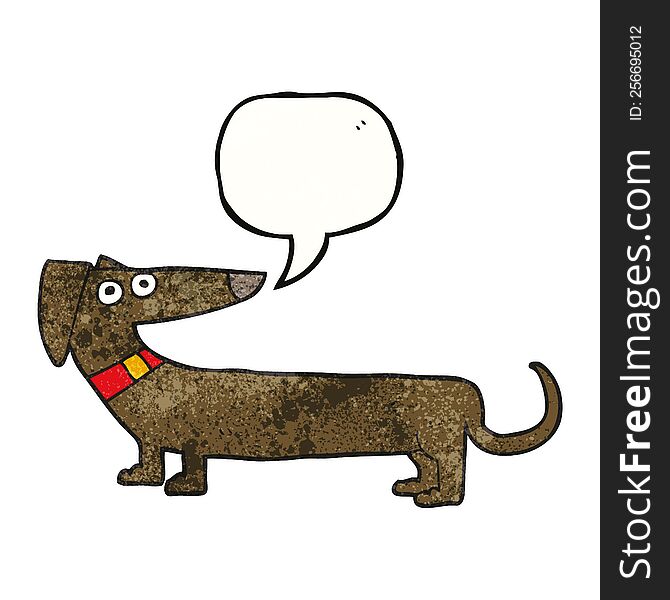 freehand speech bubble textured cartoon sausage dog