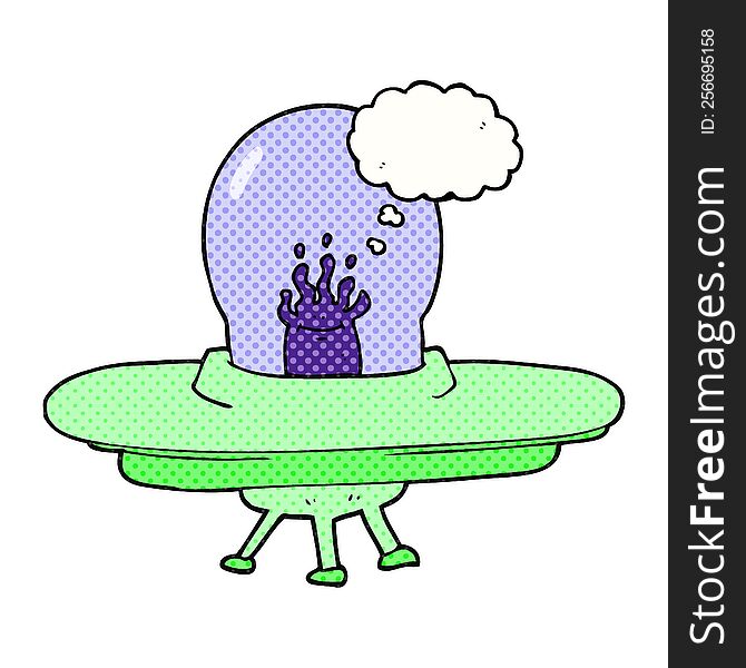 freehand drawn thought bubble cartoon flying saucer