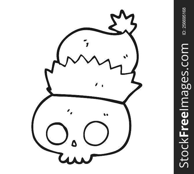 Black And White Cartoon Skull Wearing Christmas Hat