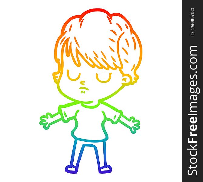 rainbow gradient line drawing of a cartoon woman