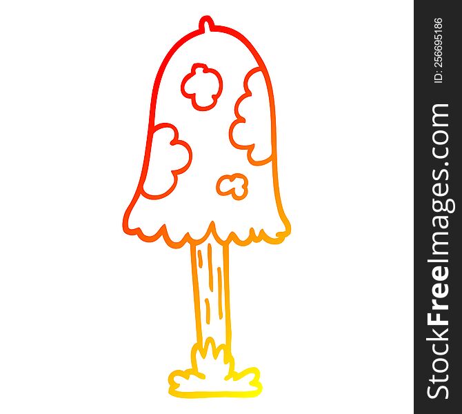 warm gradient line drawing of a cartoon mushroom