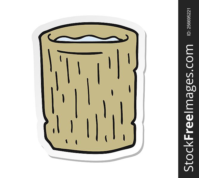 sticker of a cartoon wooden cup with water