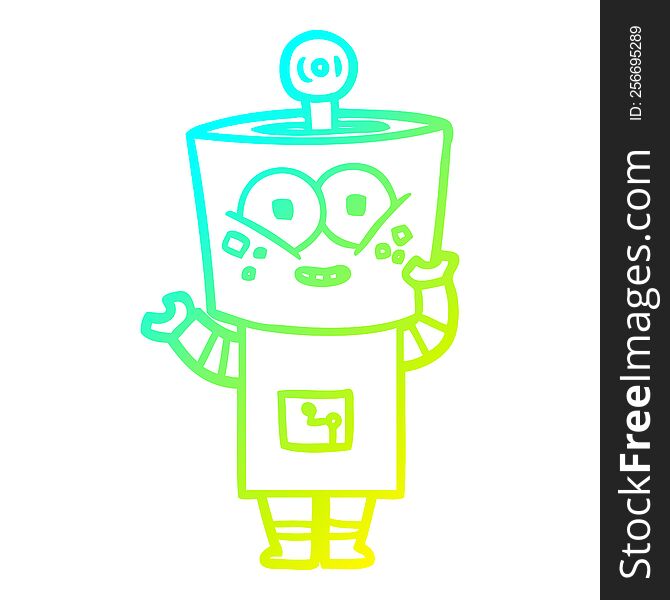 Cold Gradient Line Drawing Happy Cartoon Robot Waving Hello