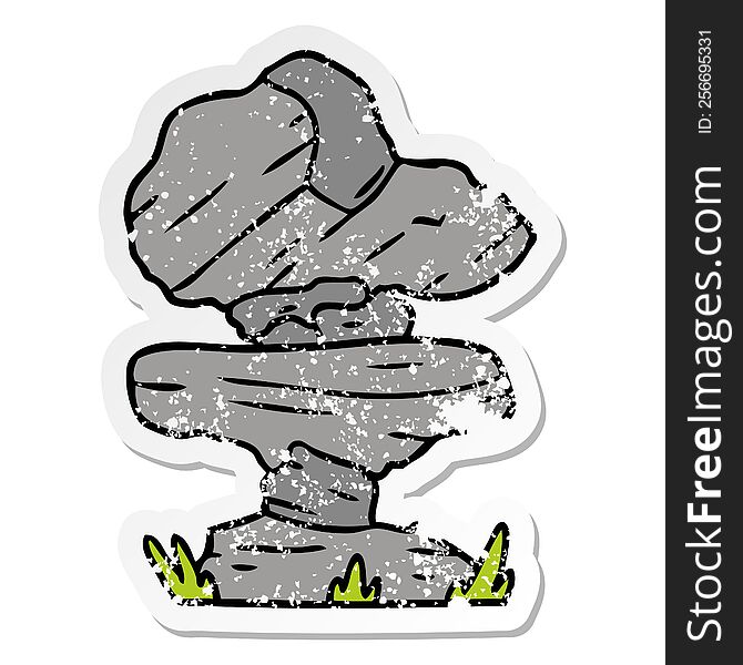 Distressed Sticker Cartoon Doodle Of Grey Stone Boulders