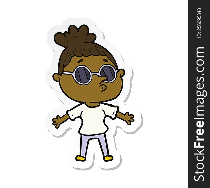 sticker of a cartoon woman wearing sunglasses