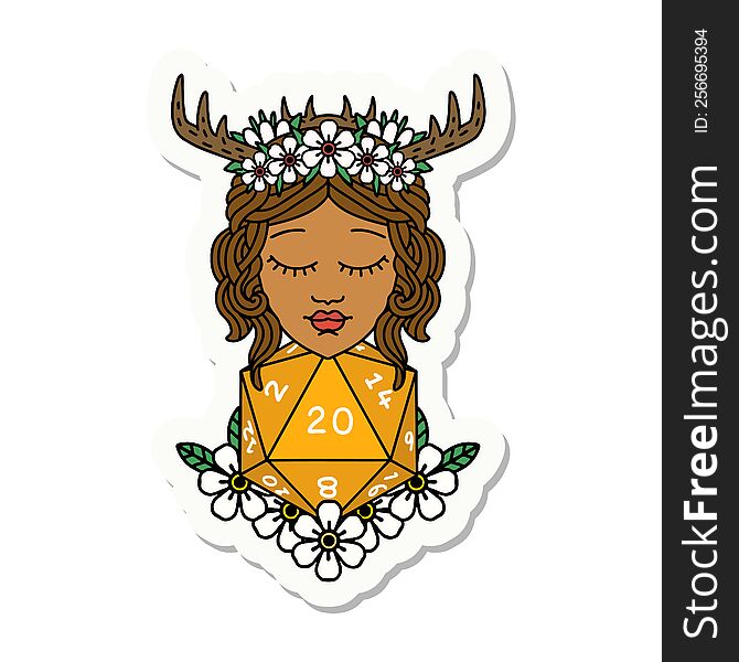 sticker of a human druid with natural twenty dice roll. sticker of a human druid with natural twenty dice roll
