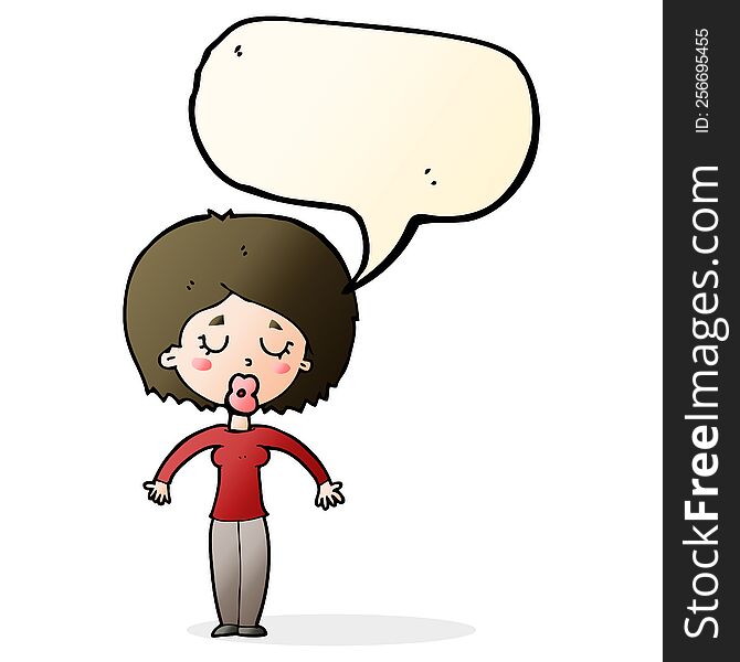 cartoon woman with closed eyes with speech bubble