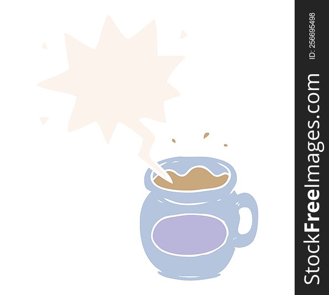 Cartoon Mug Of Coffee And Speech Bubble In Retro Style