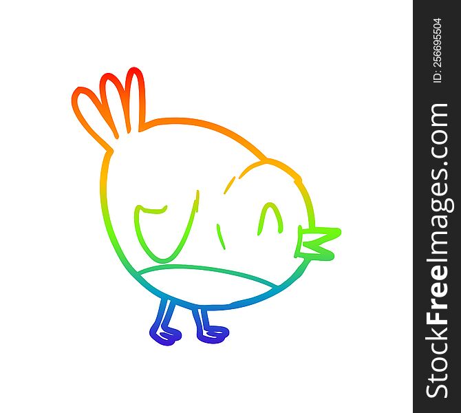 rainbow gradient line drawing of a cartoon robin bird