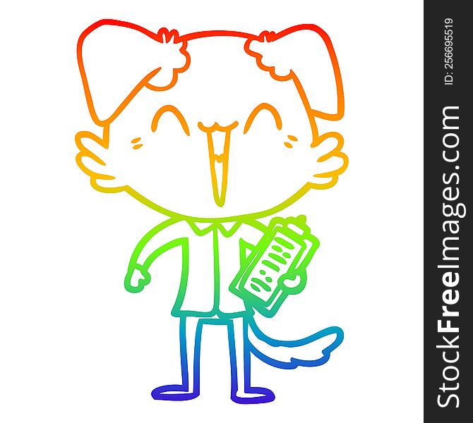 Rainbow Gradient Line Drawing Happy Office Dog Cartoon