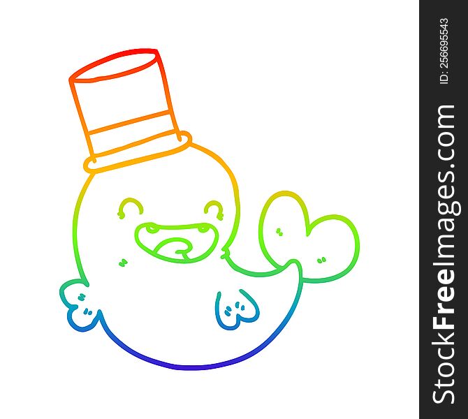 Rainbow Gradient Line Drawing Cartoon Laughing Whale With Top Hat