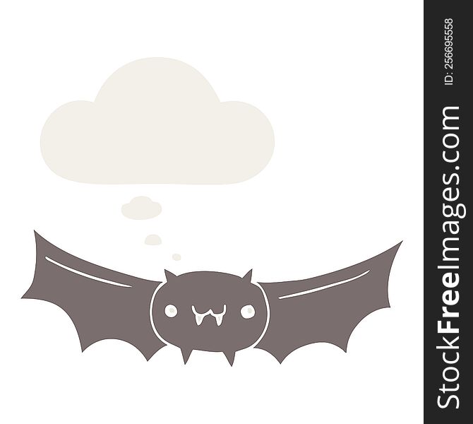 Cartoon Vampire Bat And Thought Bubble In Retro Style