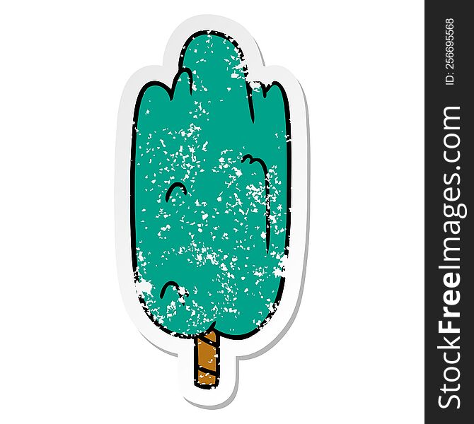 Distressed Sticker Cartoon Doodle Single Green Tree