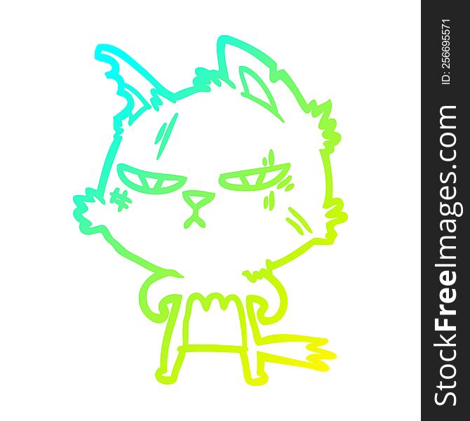 Cold Gradient Line Drawing Tough Cartoon Cat