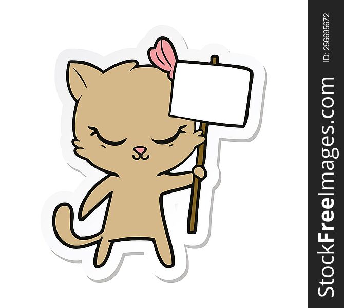 sticker of a cute cartoon cat with sign