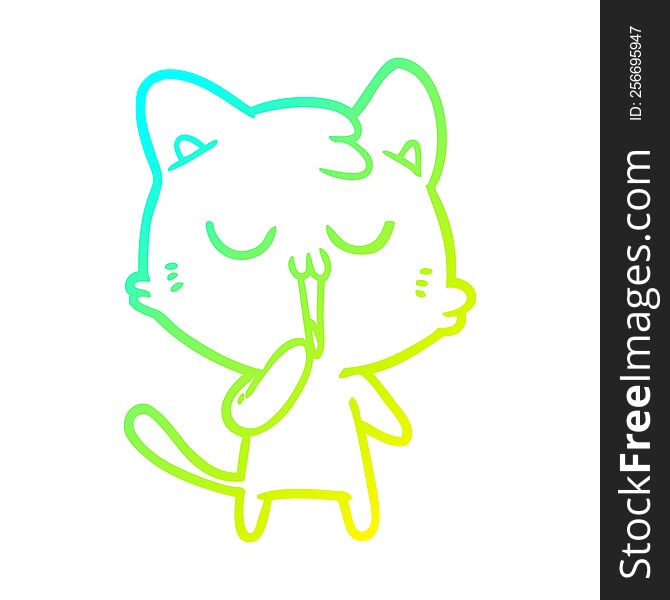 Cold Gradient Line Drawing Cartoon Cat Yawning