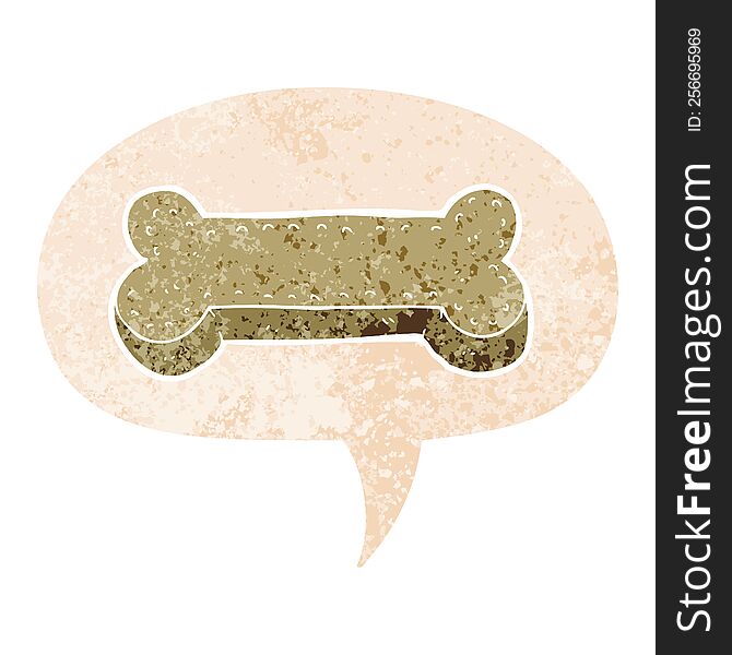 cartoon dog biscuit and speech bubble in retro textured style