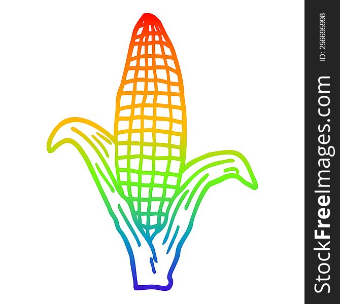 rainbow gradient line drawing of a cartoon healthy corn