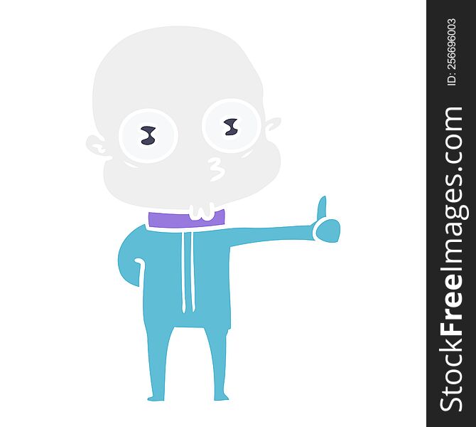 Flat Color Style Cartoon Weird Bald Spaceman Giving Thumbs Up