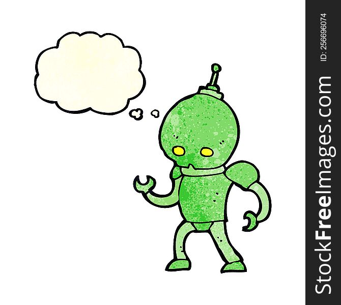 cartoon alien robot with thought bubble