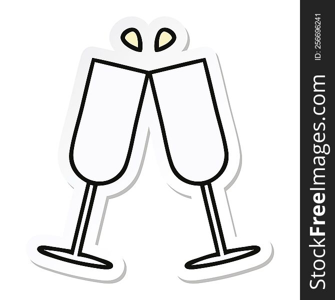 Sticker Of A Cute Cartoon Clinking Champagne Flutes