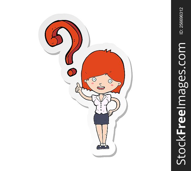 sticker of a cartoon woman asking question