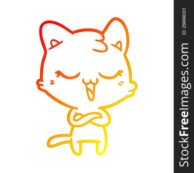 Warm Gradient Line Drawing Happy Cartoon Cat