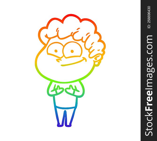 rainbow gradient line drawing of a cartoon happy man