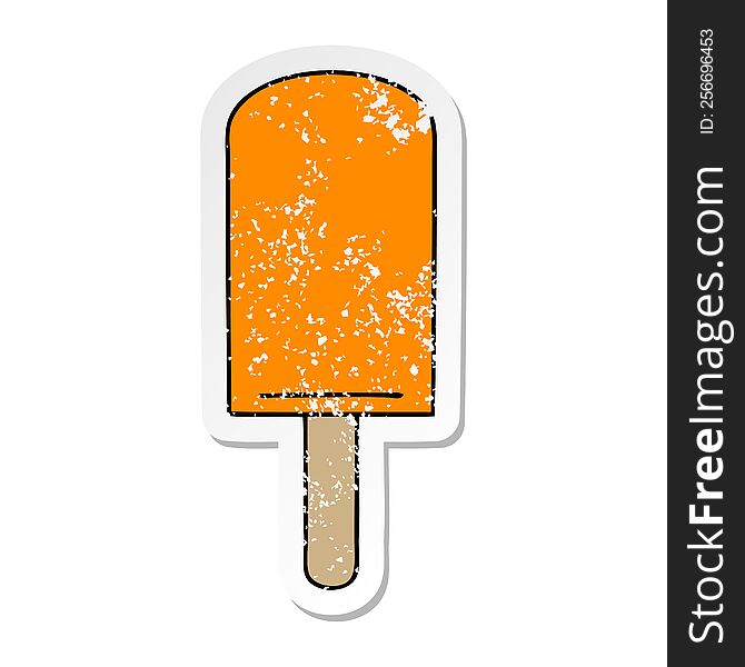 Distressed Sticker Of A Quirky Hand Drawn Cartoon Orange Ice Lolly