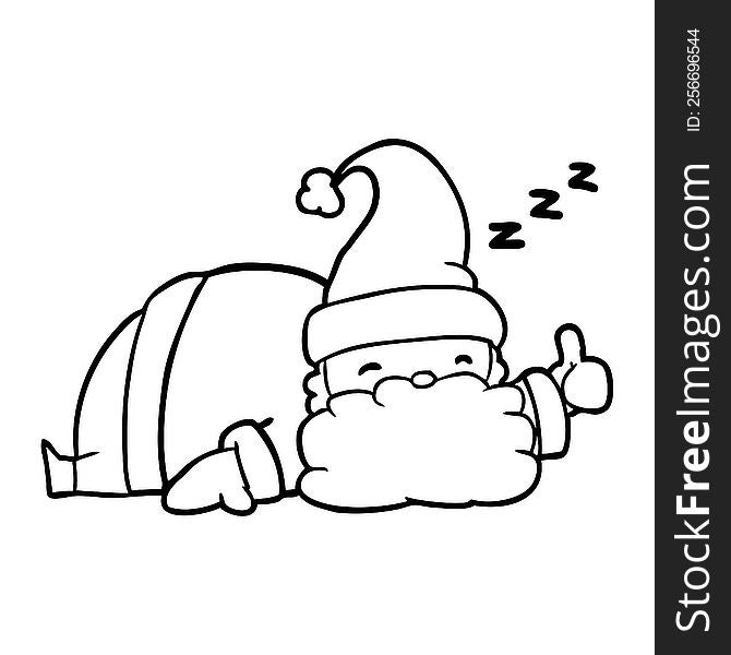 line drawing of a sleepy santa giving thumbs up symbol. line drawing of a sleepy santa giving thumbs up symbol