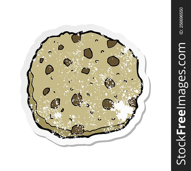 retro distressed sticker of a chocolate chip cookie cartoon