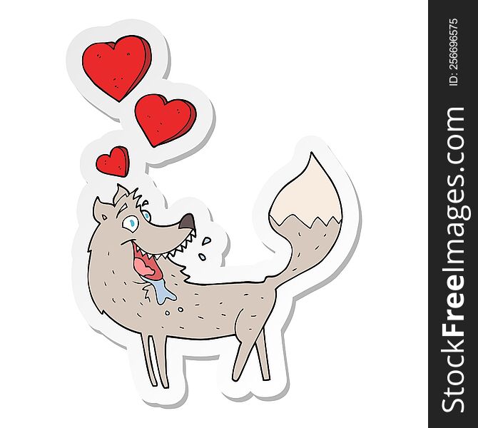 sticker of a cartoon wolf in love
