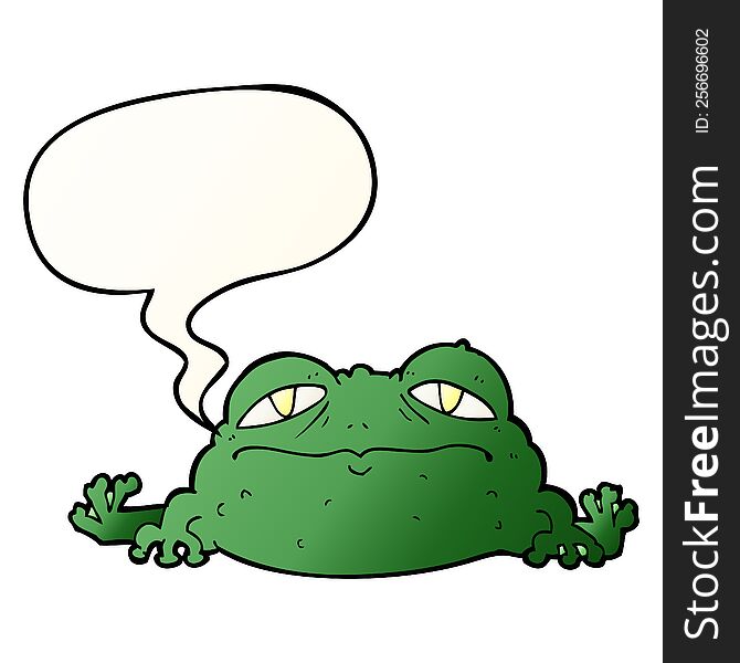 cartoon ugly frog with speech bubble in smooth gradient style