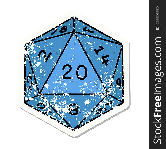 Natural 20 D20 Dice Roll Grunge Sticker