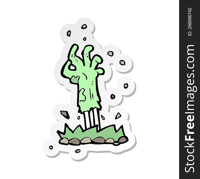 sticker of a cartoon zombie hand rising from ground
