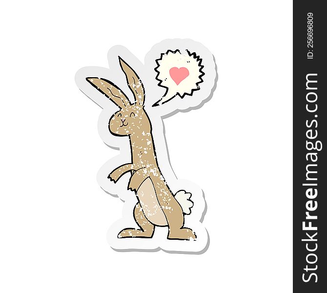 Retro Distressed Sticker Of A Cartoon Rabbit In Love