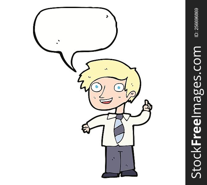 cartoon school boy with idea with speech bubble