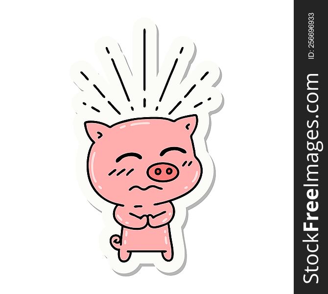 Sticker Of Tattoo Style Nervous Pig Character