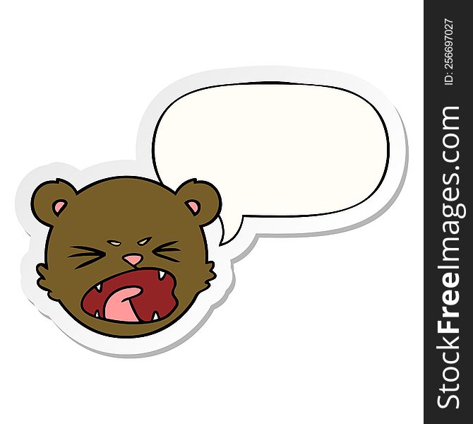 cute cartoon teddy bear face with speech bubble sticker