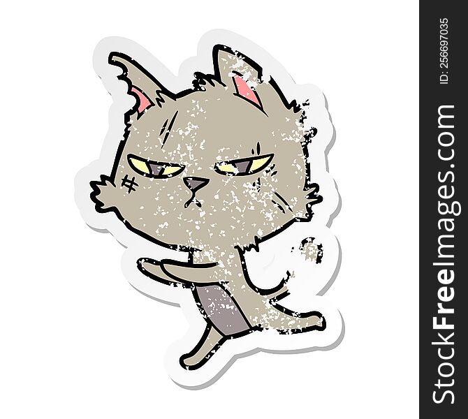 Distressed Sticker Of A Tough Cartoon Cat Running