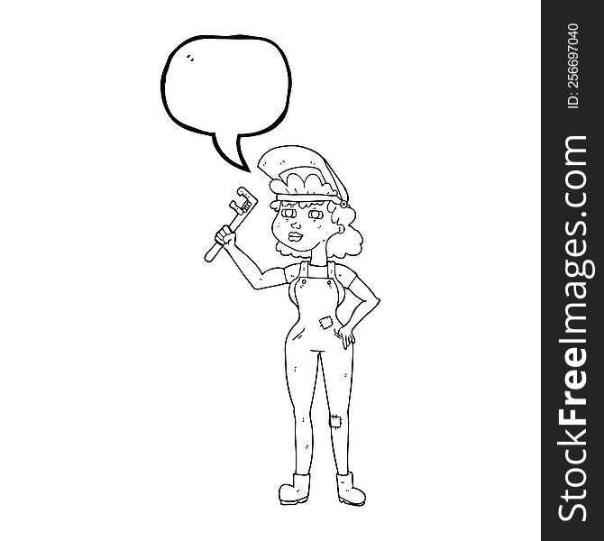 Speech Bubble Cartoon Capable Woman With Wrench
