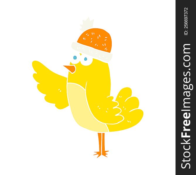 Flat Color Illustration Of A Cartoon Bird Wearing Hat