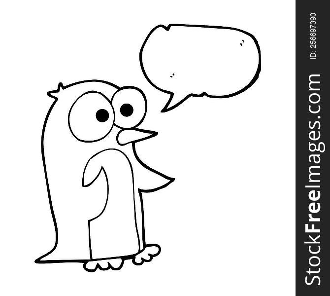 freehand drawn speech bubble cartoon penguin with big eyes